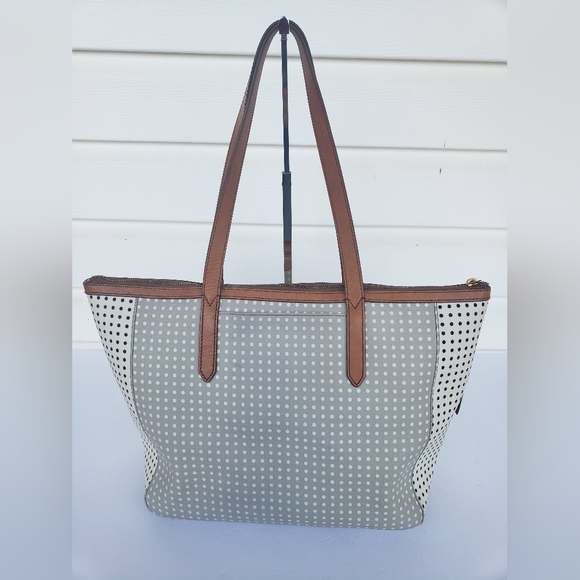 Y2K Fossil Rachel Coated Gray White with Black & White Polka Dots Tote!!! - Picture 4 of 16